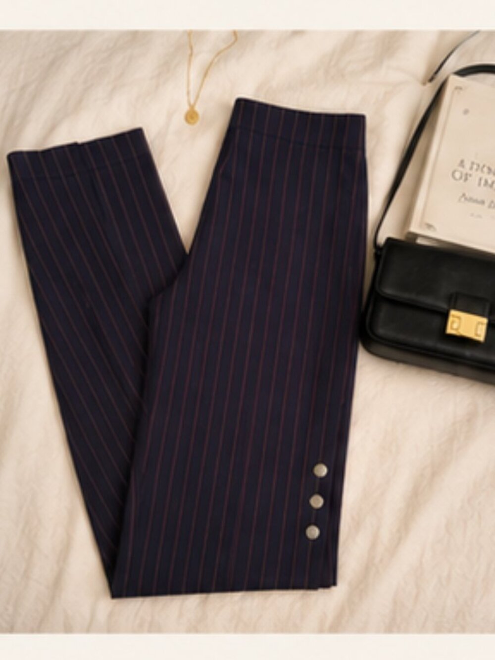 Rag & Bone Navy Pinstripe Ankle Button Tailored Career Pants Quiet Luxury 4